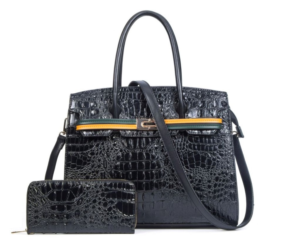 Ostrich Satchel Bag & Wallet Set